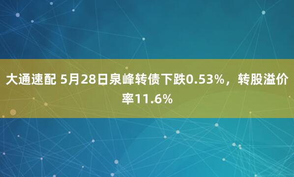 大通速配 5月28日泉峰转债下跌0.53%，转股溢价率11.6%