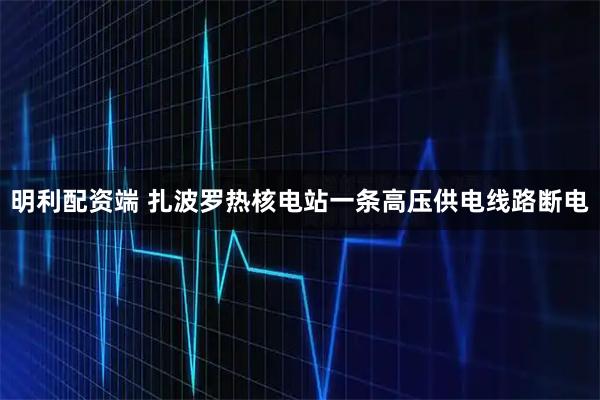 明利配资端 扎波罗热核电站一条高压供电线路断电